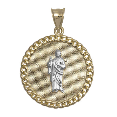 Curb Link Framed Saint Jude Medallion Pendant 10K Yellow Gold