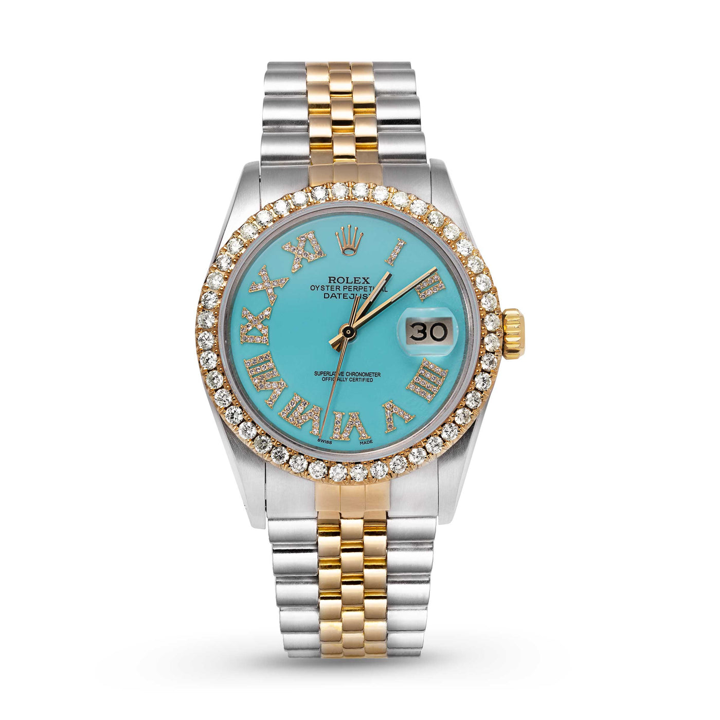 Rolex Datejust Diamond Bezel Watch 36mm Turquoise Roman Dial | 2.25ct