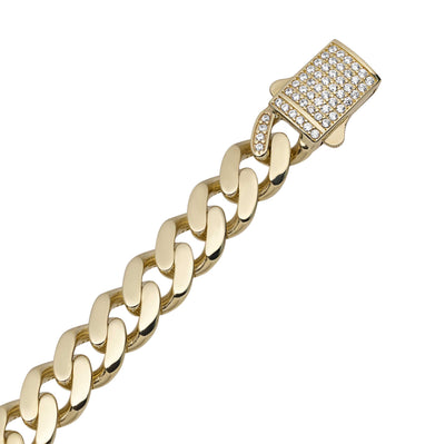 Baguette CZ Saint Jude Cuban Link Chain Bracelet 10K Yellow Gold
