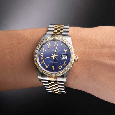 Rolex Datejust Diamond Bezel Watch 36mm Bright Blue Arabic Dial | 2.15ct