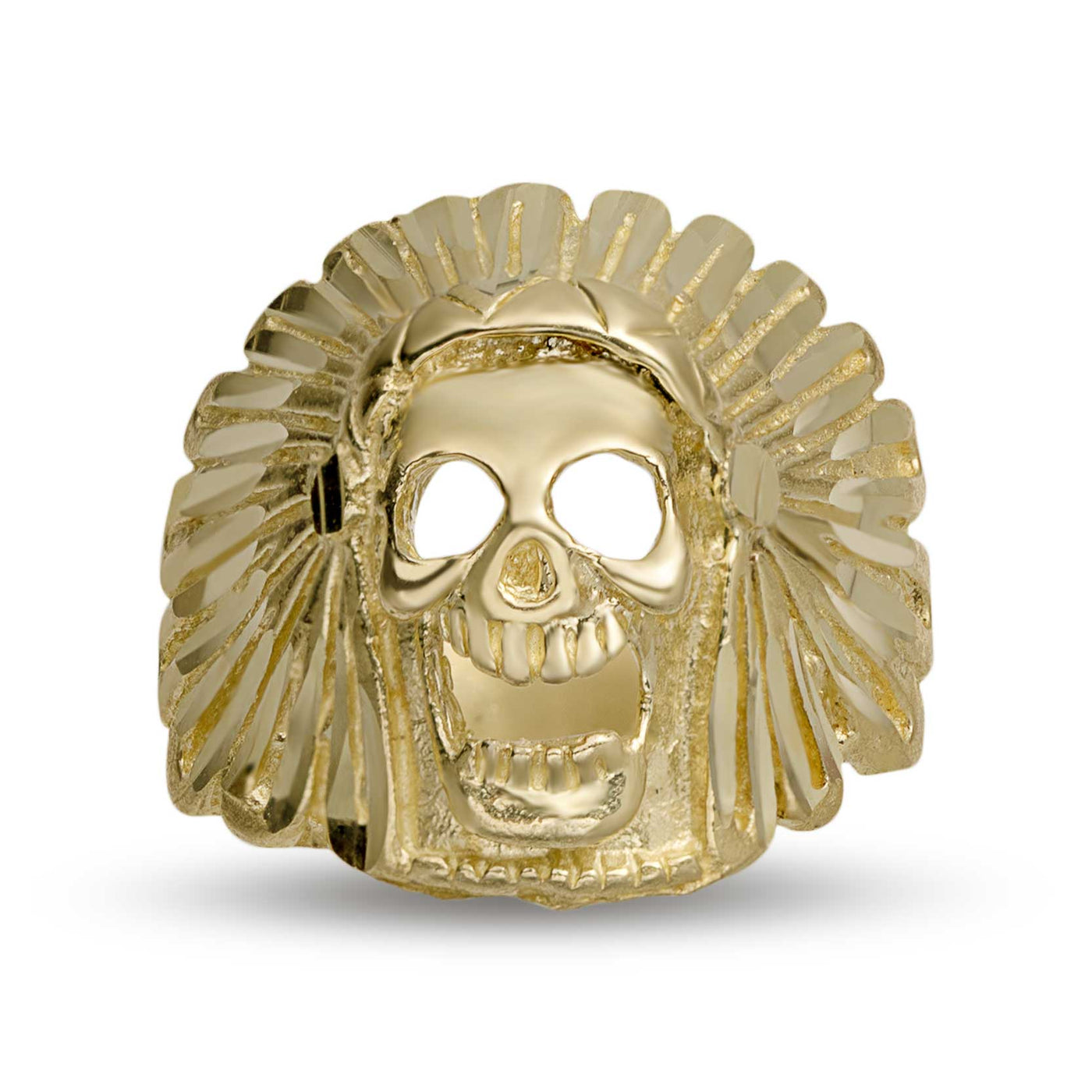 Diamond-Cut Chief Skull Ring 10K Gold