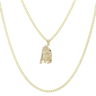1 1/4" Diamond Cut Gorilla Pendant & Chain Necklace Set 10K Yellow Gold