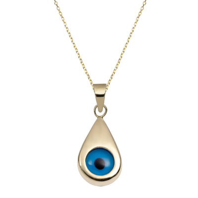 Teardrop Evil Eye Pendant Necklace 14K Yellow Gold