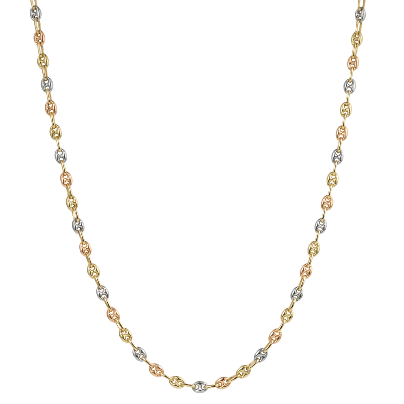 5mm Puffed Gucci Link Chain Necklace 14K Tri-Color Gold