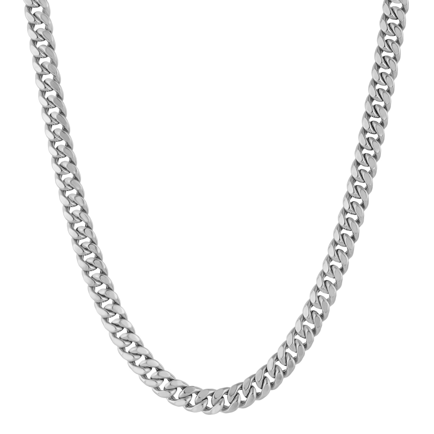 Miami Cuban Link Chain Necklace 14K White Gold - Hollow