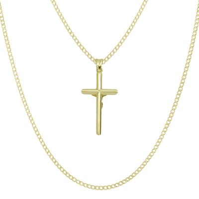 1 1/2" Jesus Cross Crucifix Pendant & Chain Necklace Set 10K Yellow White Gold
