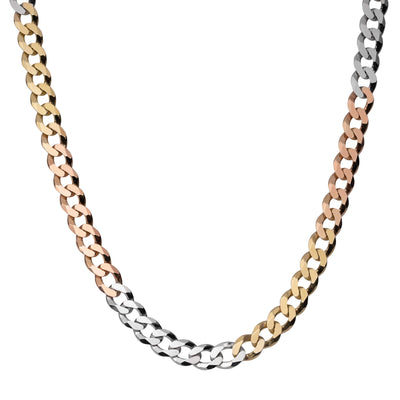 Women's Curb Link Chain Necklace 10K Tri-Color Gold - Solid