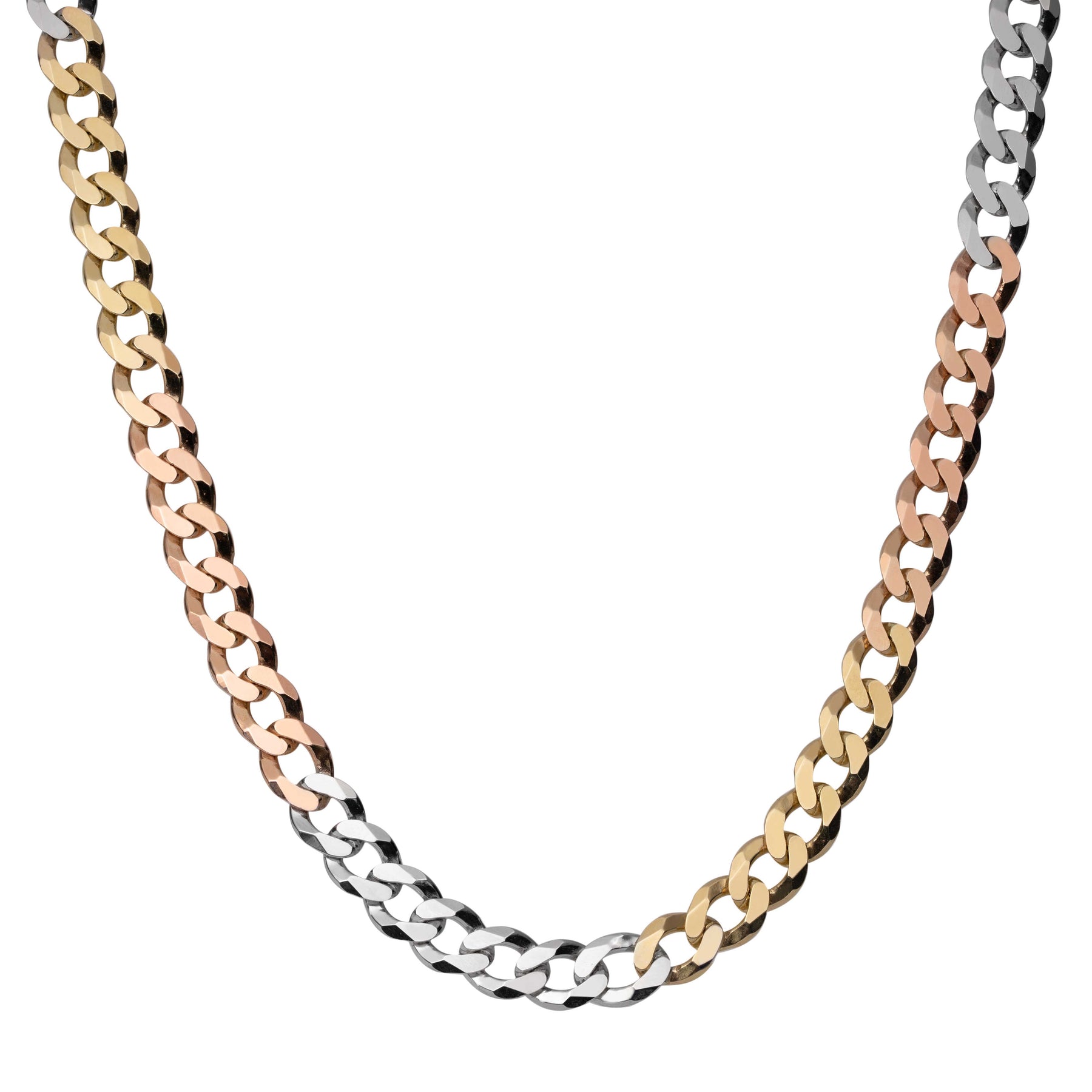 Curb Link Chain Necklace 10K Tri-Color Gold - Solid