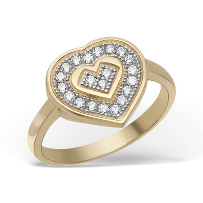 Women's Two-Tone CZ Heart Ring 10K Yellow Gold