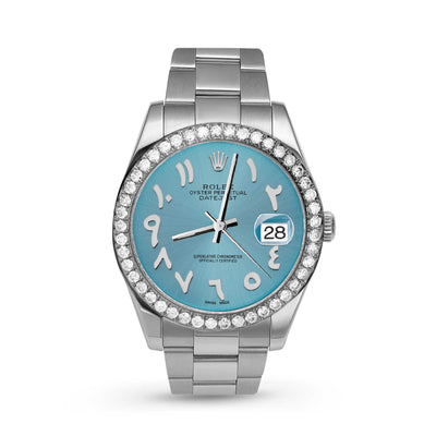 Rolex Datejust Diamond Bezel Watch 41mm Diamond Ice Blue Arabic Dial | 3ct