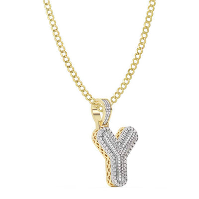 Diamond "Y" Initial Letter Necklace 0.38ct Solid 10K Yellow Gold