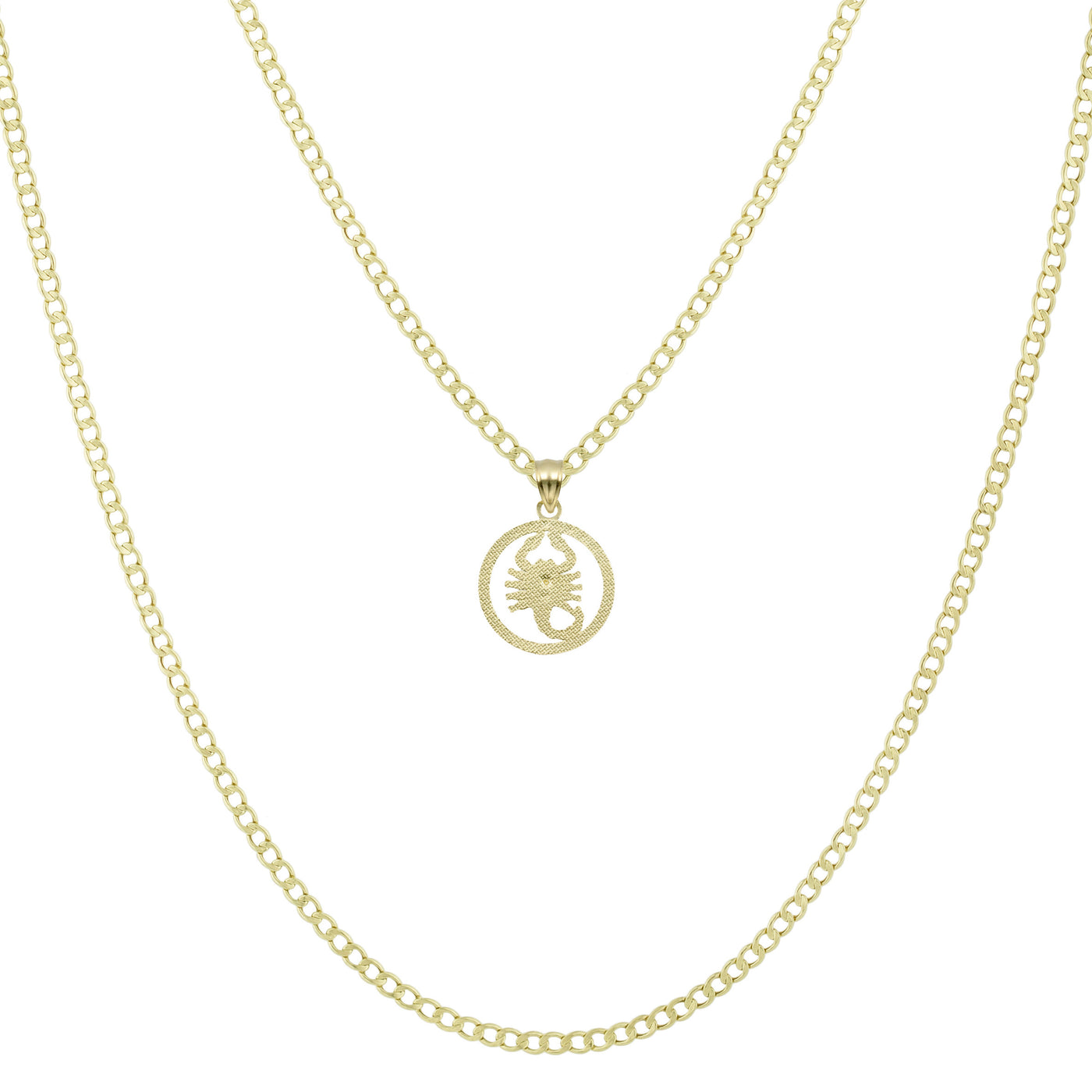 3/4" Scorpio Pendant & Chain Necklace Set 10K Yellow White Gold