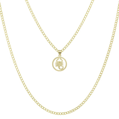 3/4" Scorpio Pendant & Chain Necklace Set 10K Yellow White Gold