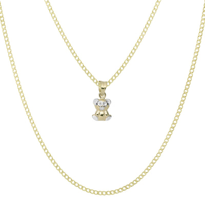 3/4" Reversible Teddy Bear Pendant & Chain Necklace Set 10K Yellow White Gold