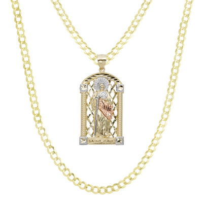 2" Diamond Cut Saint Jude Pendant & Chain Necklace Set 10K Yellow Gold
