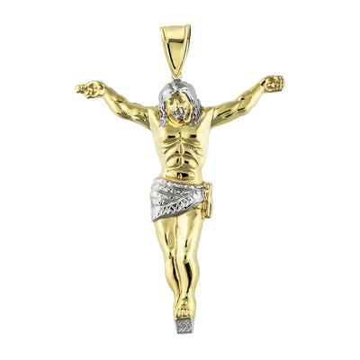 Men's Diamond Cut Crucifix Jesus Body Pendant Charm 10K Yellow Gold
