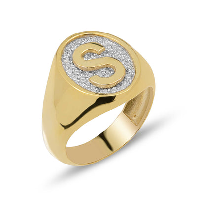 Diamond Initial Signet Ring 14K Gold - Style 28