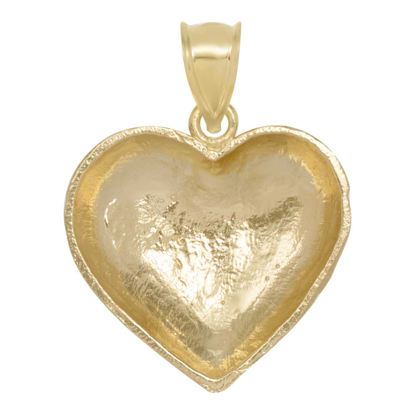 1 1/4" Textured Heart Pendant Solid 10K Yellow Gold