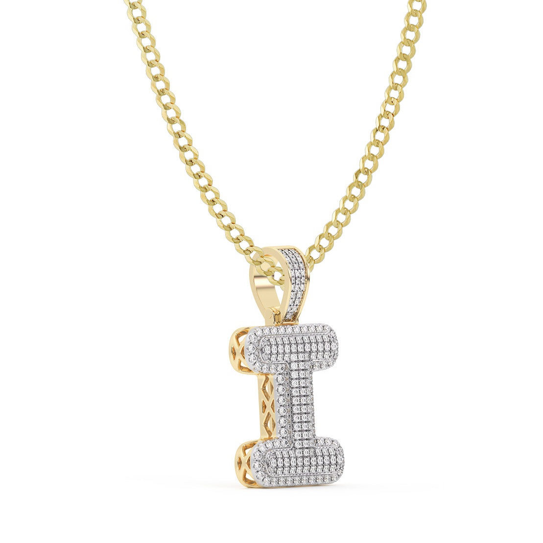 Women's Diamond "I" Initial Letter Necklace 0.37ct Solid 10K Yellow Gold