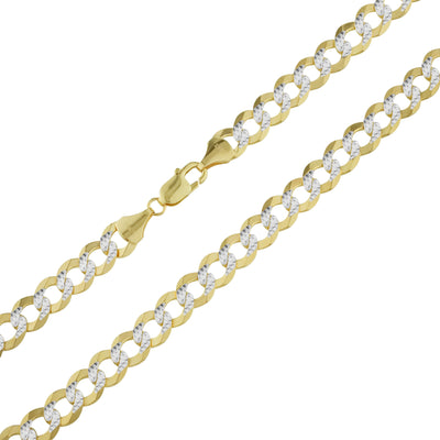 Pave Miami Curb Link Chain Necklace 10K Yellow White Gold - Solid