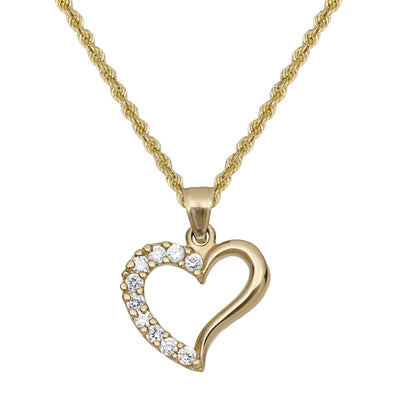 Shiny CZ Heart Pendant Necklace 10K Yellow Gold
