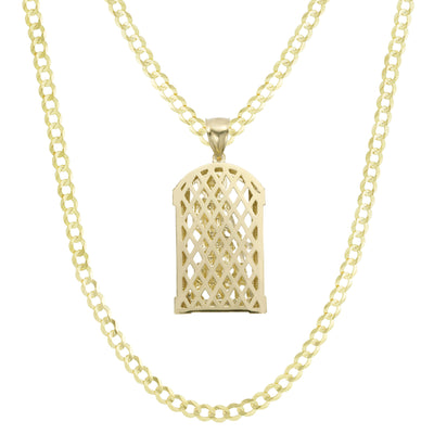 2" Saint Michael Pendant & Chain Necklace Set 10K Yellow Gold
