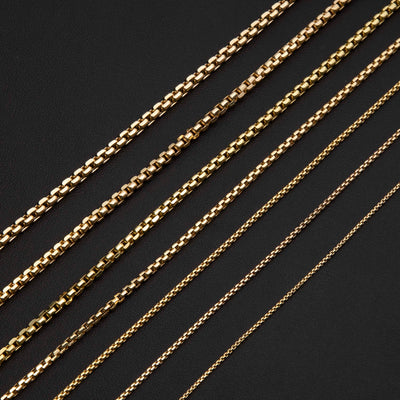 Round Box Link Chain Necklace 10K Yellow Gold - Hollow