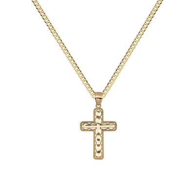 Diamond-Cut Beaded Cross Necklace 10K Yellow Gold