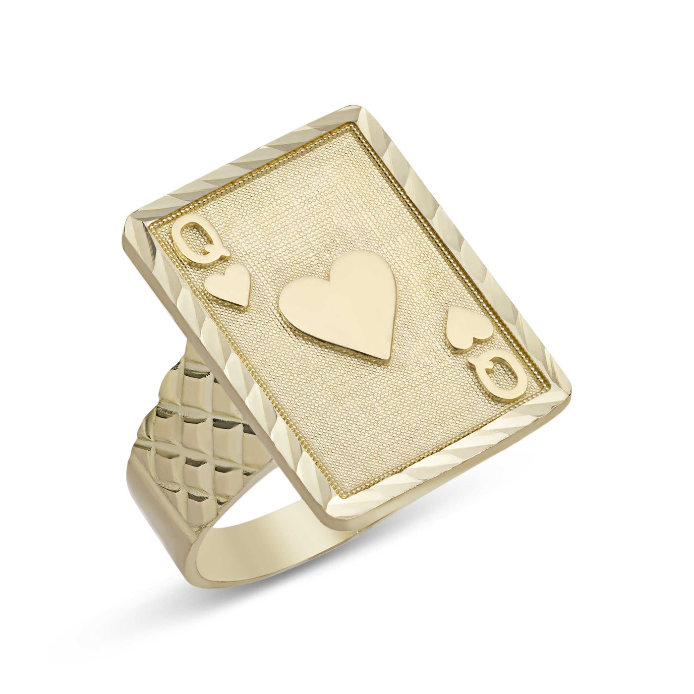 Queen of Hearts Playing Card Ring 10K Yellow Gold