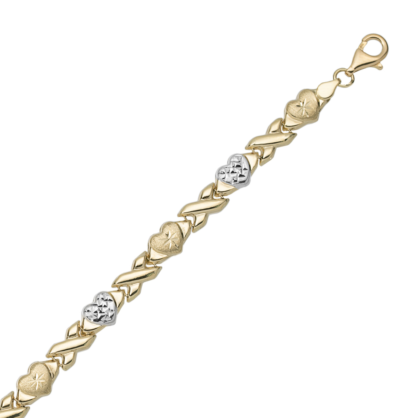 7mm Diamond-Cut Hearts & Kisses Stampato Necklace 10K Yellow White Gold