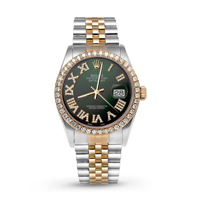 Rolex Datejust Diamond Bezel Watch 36mm Dark Green Roman Dial | 2.15ct