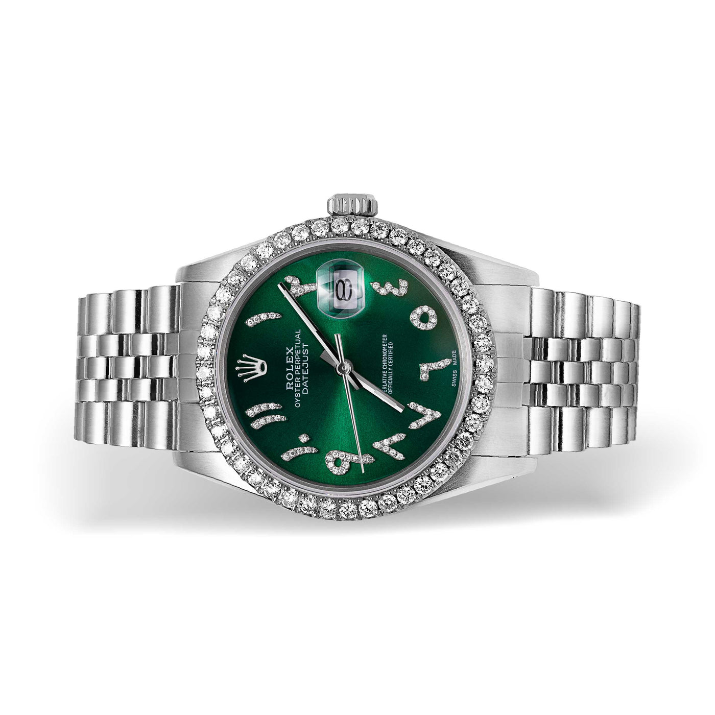 Rolex Datejust Diamond Bezel Watch 36mm Green Arabic Numeral Dial | 1.25ct