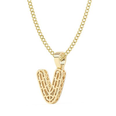 Women's Diamond "V" Initial Letter Necklace 0.39ct Solid 10K Yellow Gold
