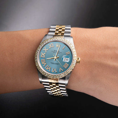 Rolex Datejust Diamond Bezel Watch 36mm Blue Roman Dial | 2.15ct