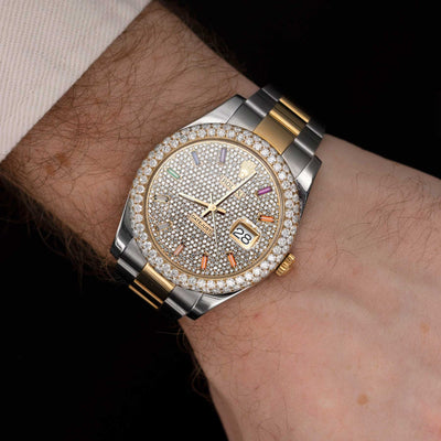 Rolex Datejust Diamond Bezel Watch 41mm Rainbow Dial | 7.50ct