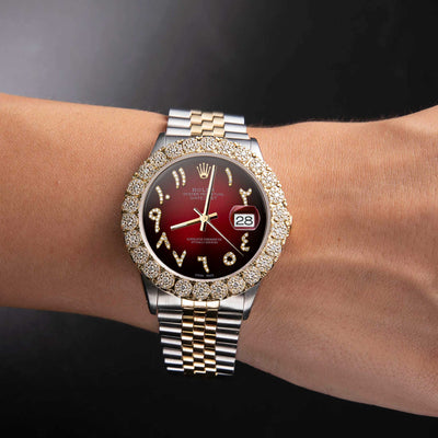 Rolex Datejust Diamond Bezel Watch 36mm Burgundy Red Arabic Dial | 2.25ct