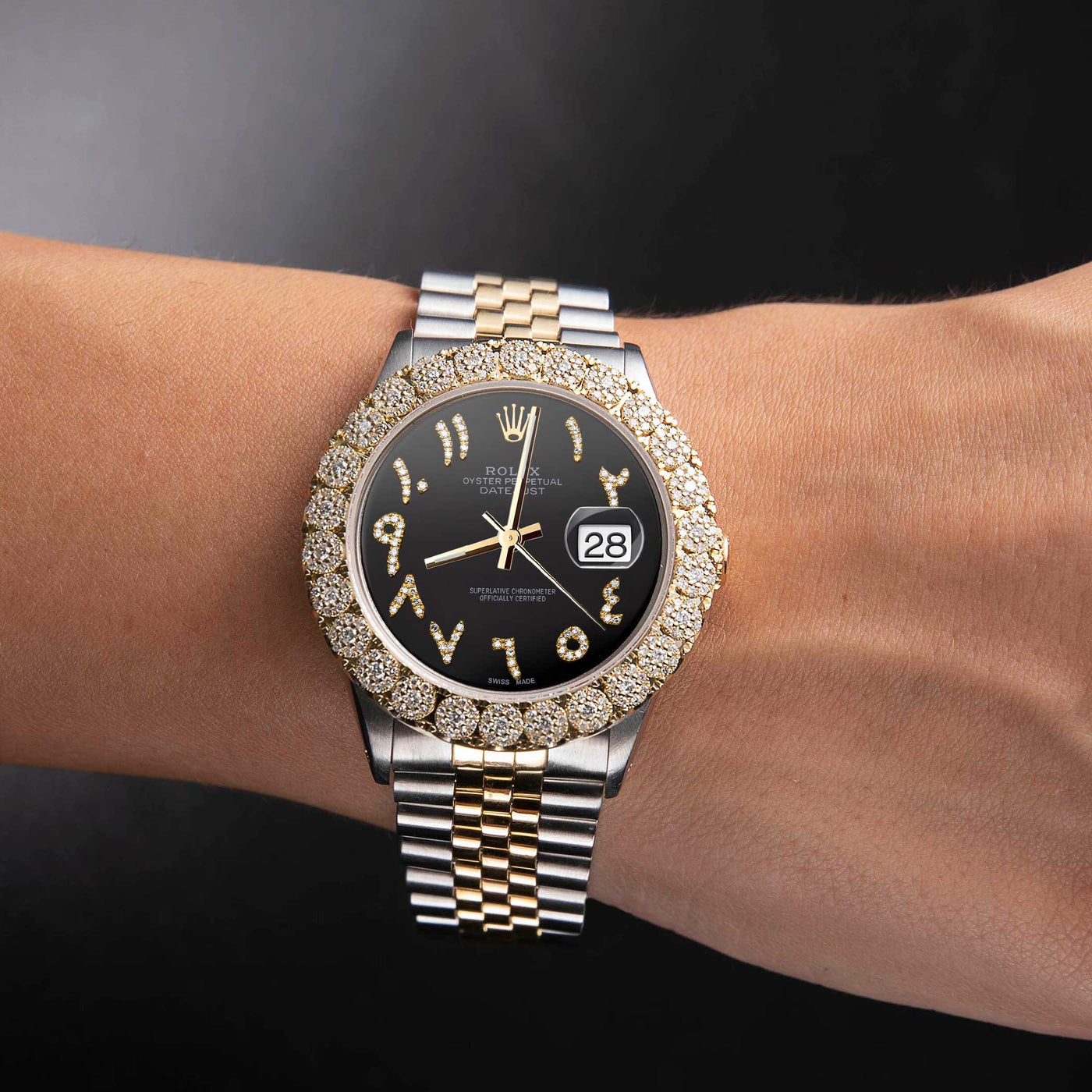 Rolex Datejust Diamond Bezel Watch 36mm Black Arabic Dial | 2.25ct