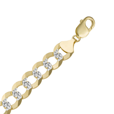 Pave Miami Curb Link Bracelet 10K Yellow White Gold - Solid