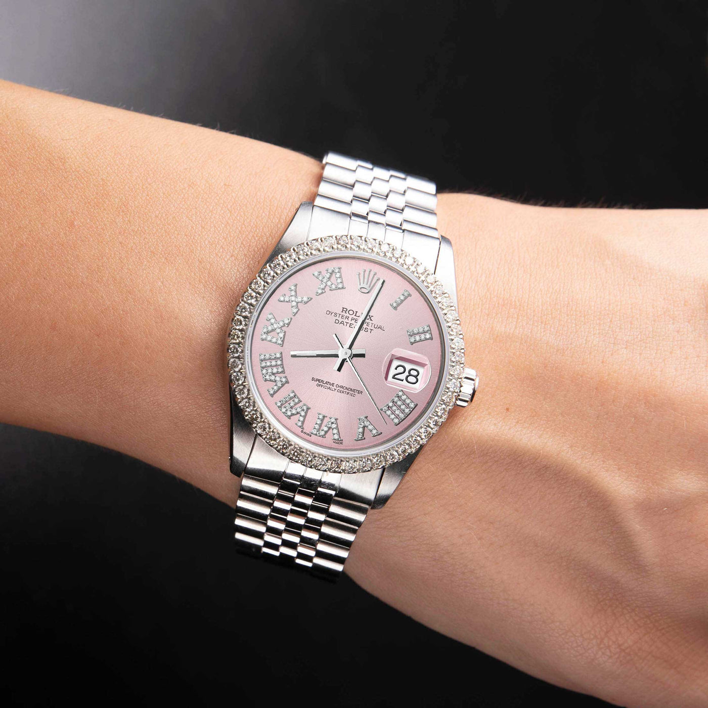 Rolex Datejust Diamond Bezel Watch 36mm Pink Roman Dial | 1.25ct