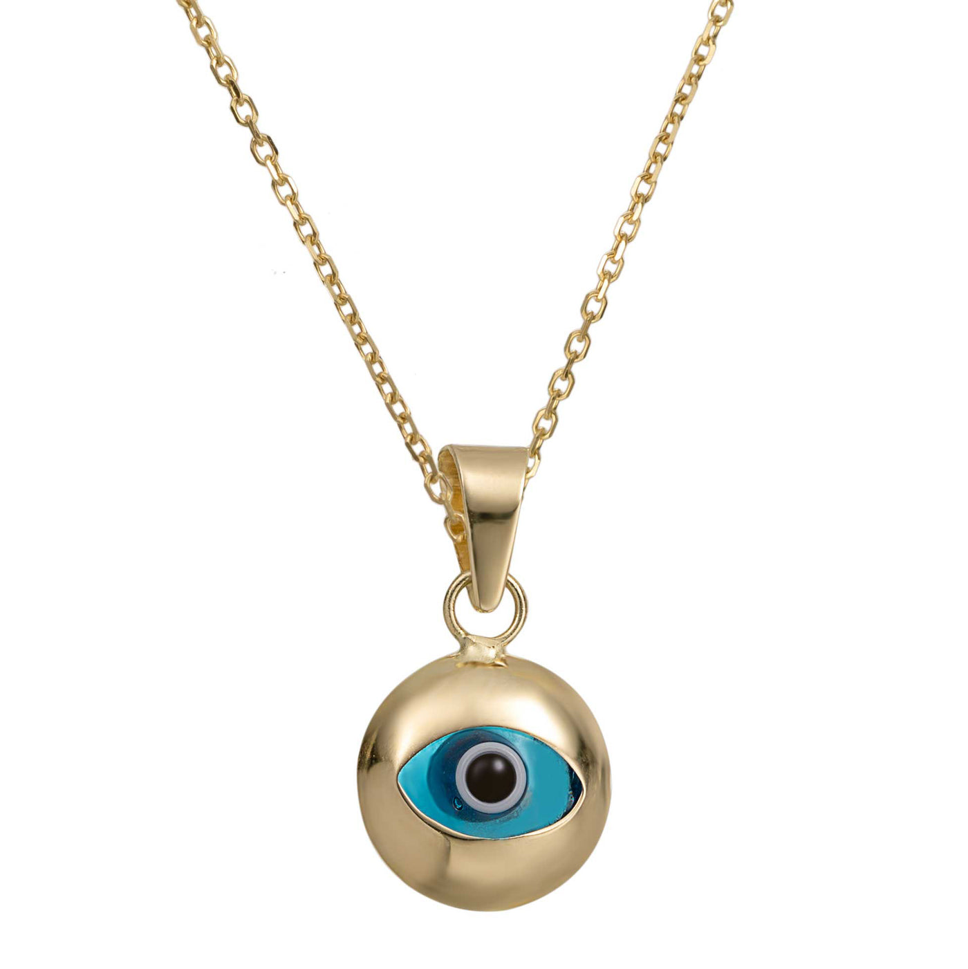 3/4" Cutout Evil Eye Pendant Necklace 14K Yellow Gold