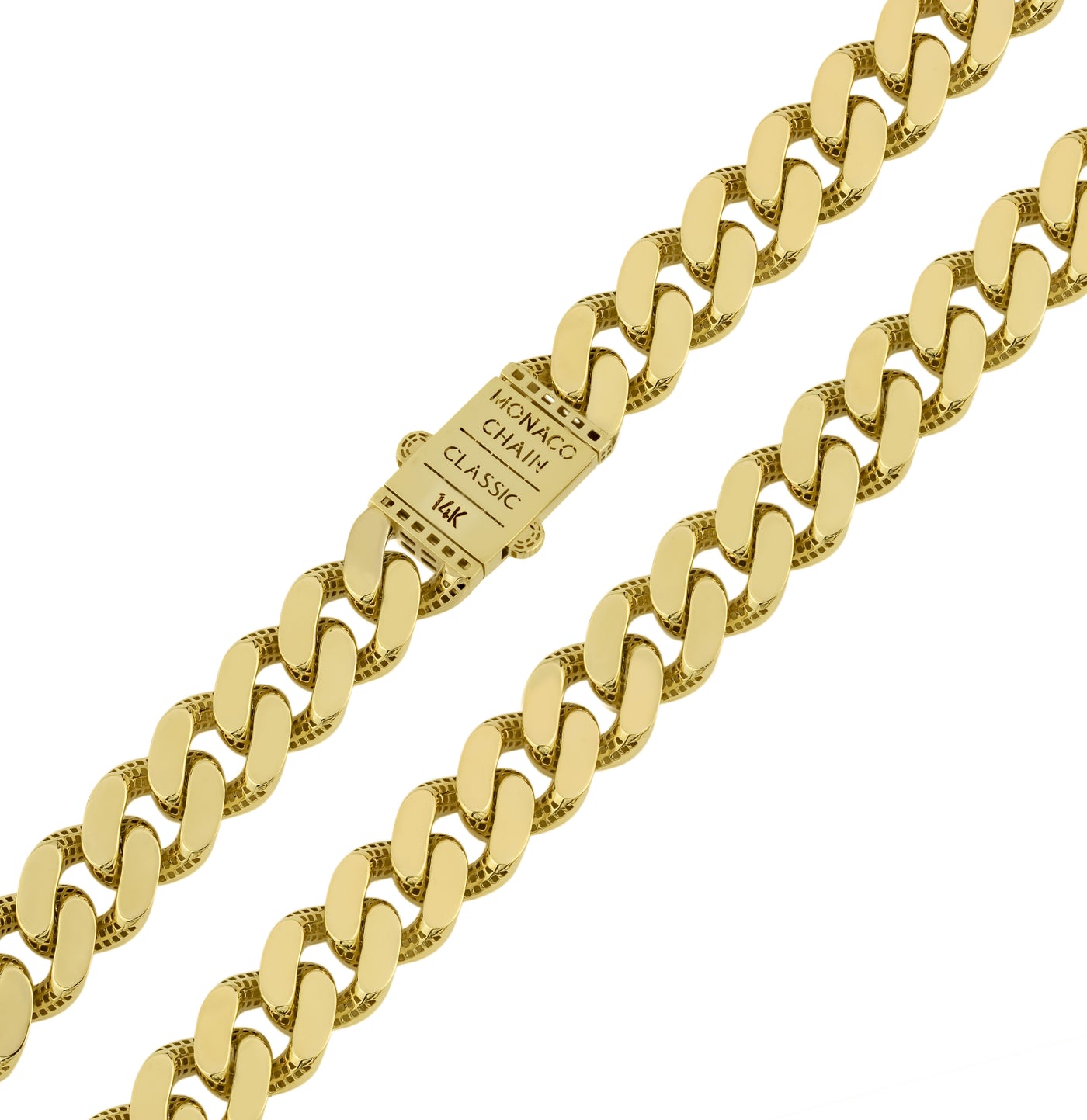 Monaco Chain Miami Cuban Link Chain CZ Box Lock Necklace 14K Yellow Gold - Hollow