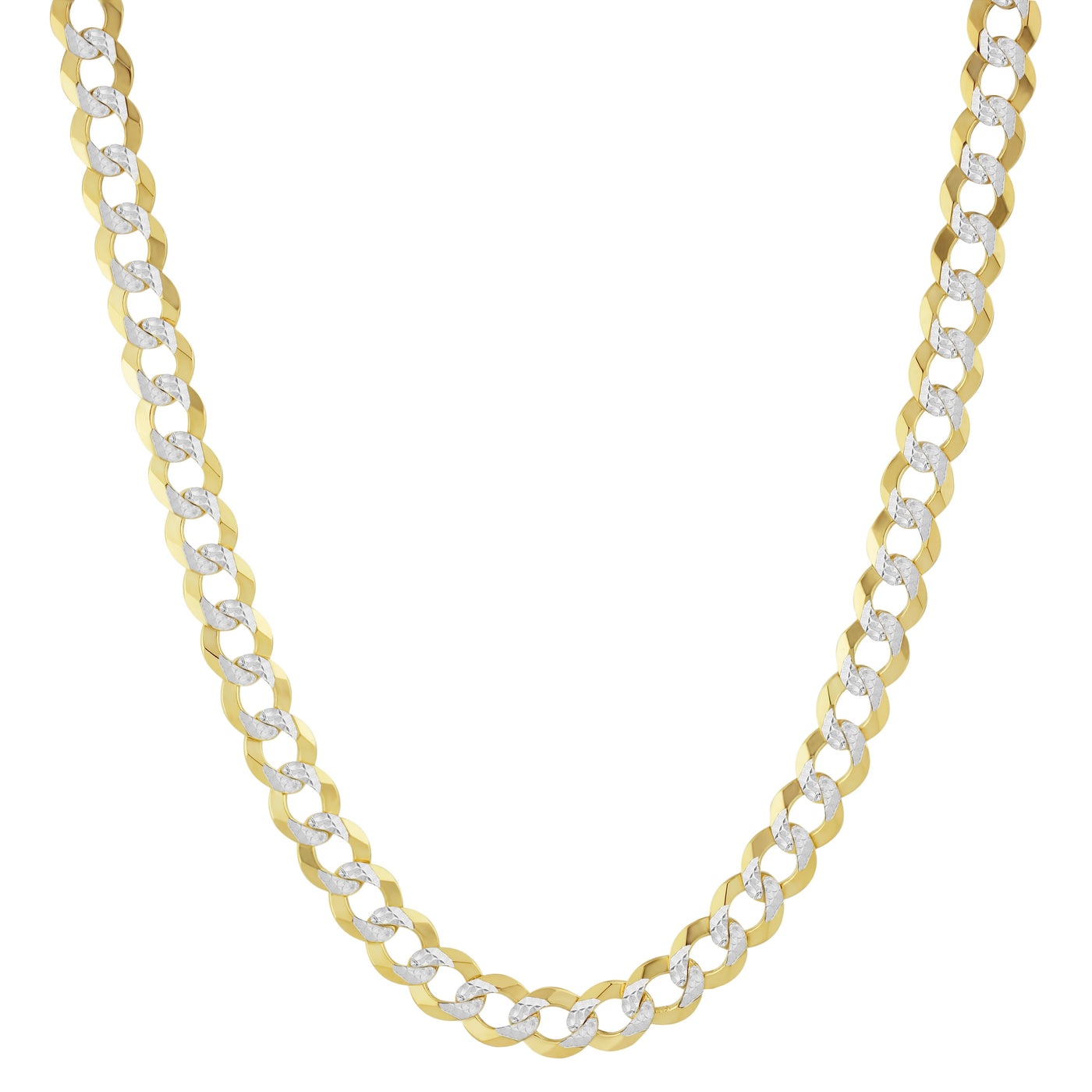 Pave Miami Curb Link Chain Necklace 10K Yellow White Gold - Solid