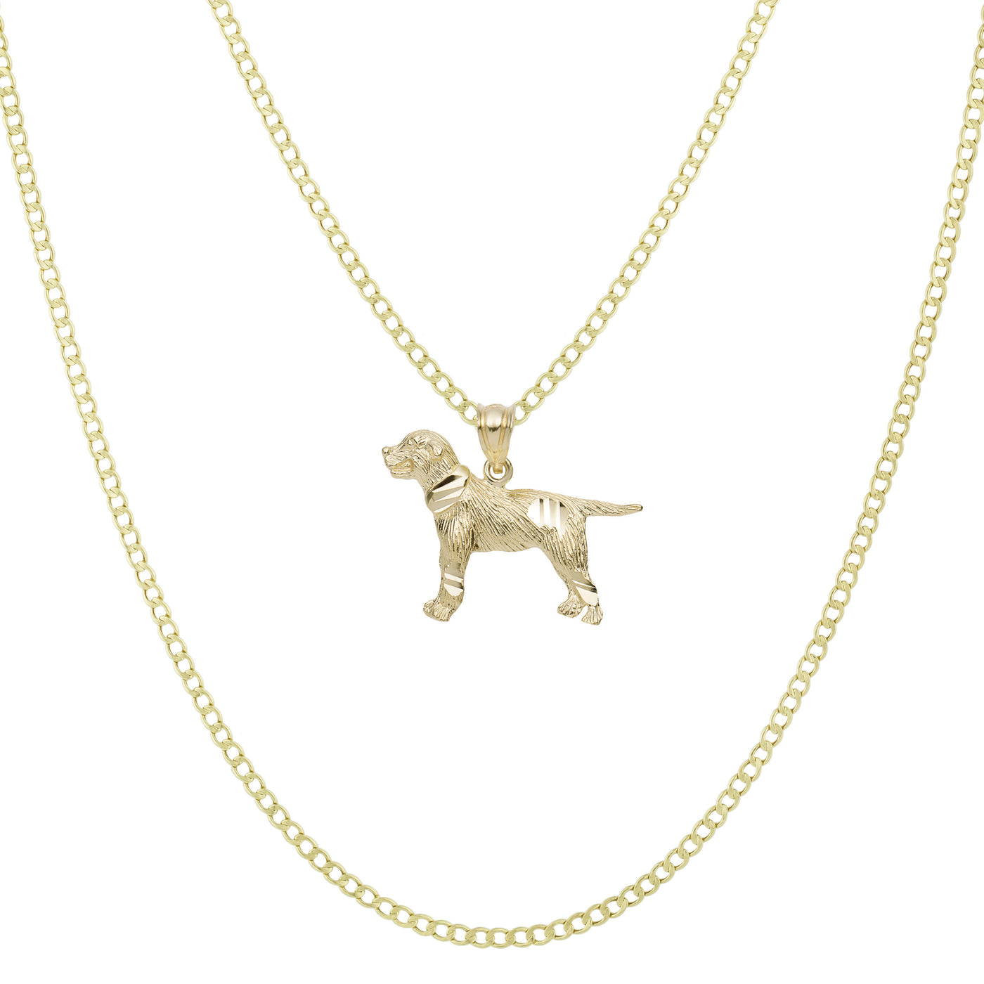 7/8" Diamond Cut Dog Pendant & Chain Necklace Set 10K Yellow Gold