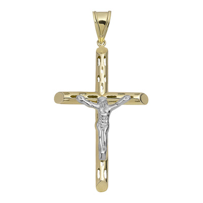 Jesus Christ Crucifix Cross Filigree Pendant 10K Yellow Gold