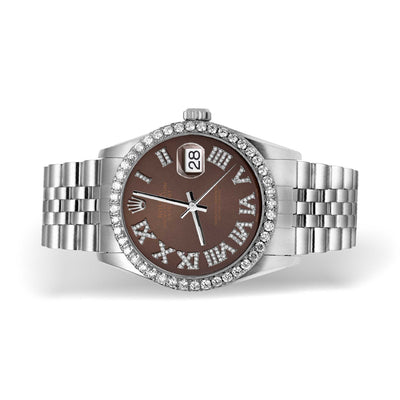 Rolex Datejust Diamond Bezel Watch 36mm Brown Roman Dial | 1.25ct