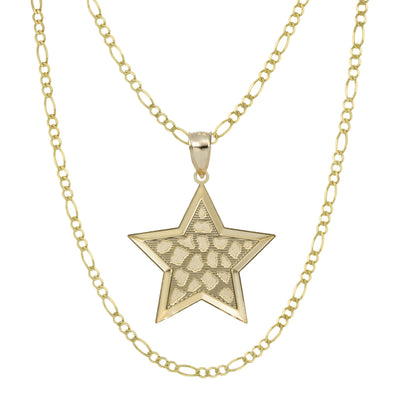 2 1/4" Nugget Star Shaped Pendant & Chain Necklace Set 10K Yellow Gold