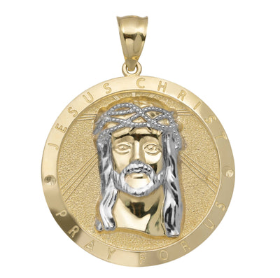 Diamond Cut Jesus Head Charm Pendant Medallion Charm 10K Yellow Gold