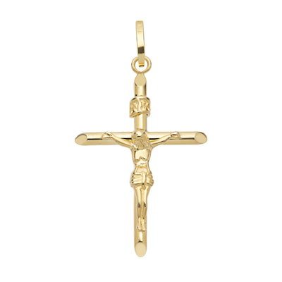 1 3/8" INRI Jesus Crucifix Cross Pendant 10K Yellow Gold