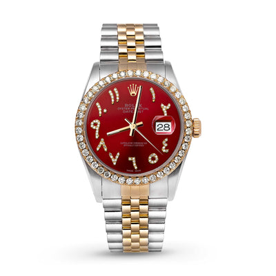 Rolex Datejust Diamond Bezel Watch 36mm Red Arabic Numeral Dial | 2.15ct
