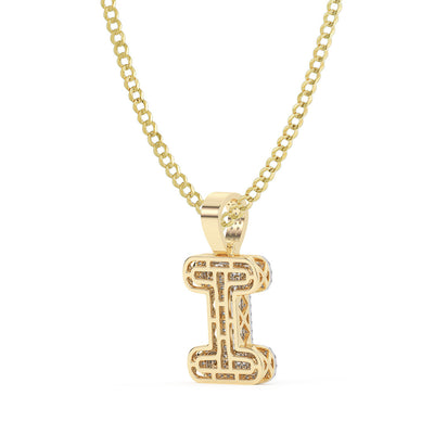 Women's Diamond "I" Initial Letter Necklace 0.37ct Solid 10K Yellow Gold